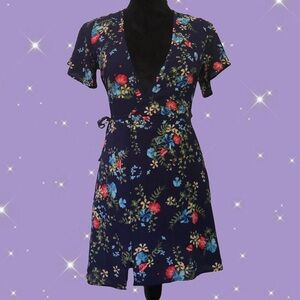 Women’s Charlotte Russe Navy Blue Floral Print Wrap Mini Dress